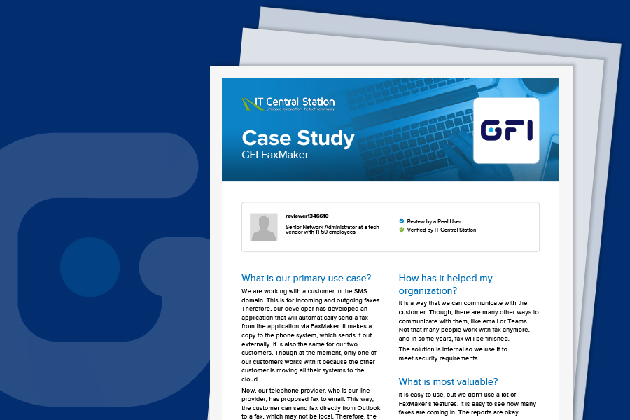 Case Study from IT Central Station for GFI FaxMaker - Stable Solution