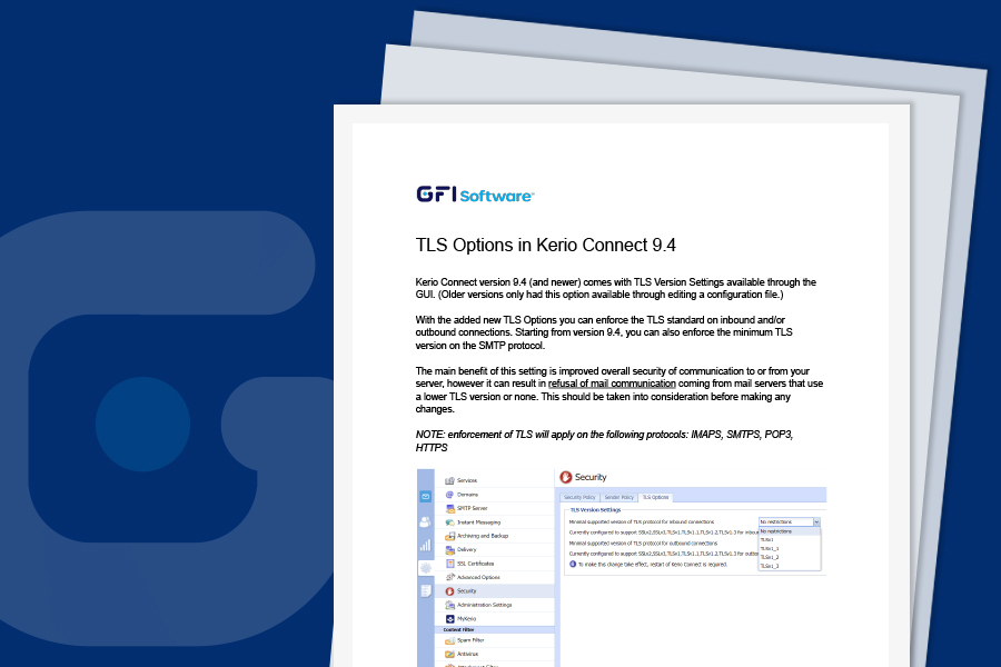 TLS options in GFI KerioConnect 9.4+