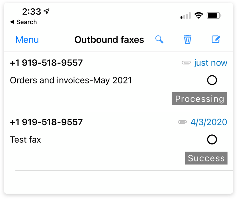 GFI FaxMaker Online iOS-App zur Anzeige ausgehender Faxe